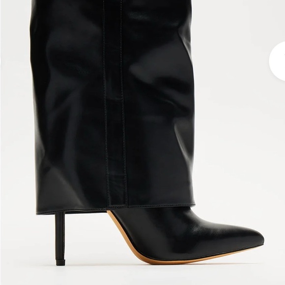 Fashion Nova Black Leather Heel Boots - Picture 2 of 7